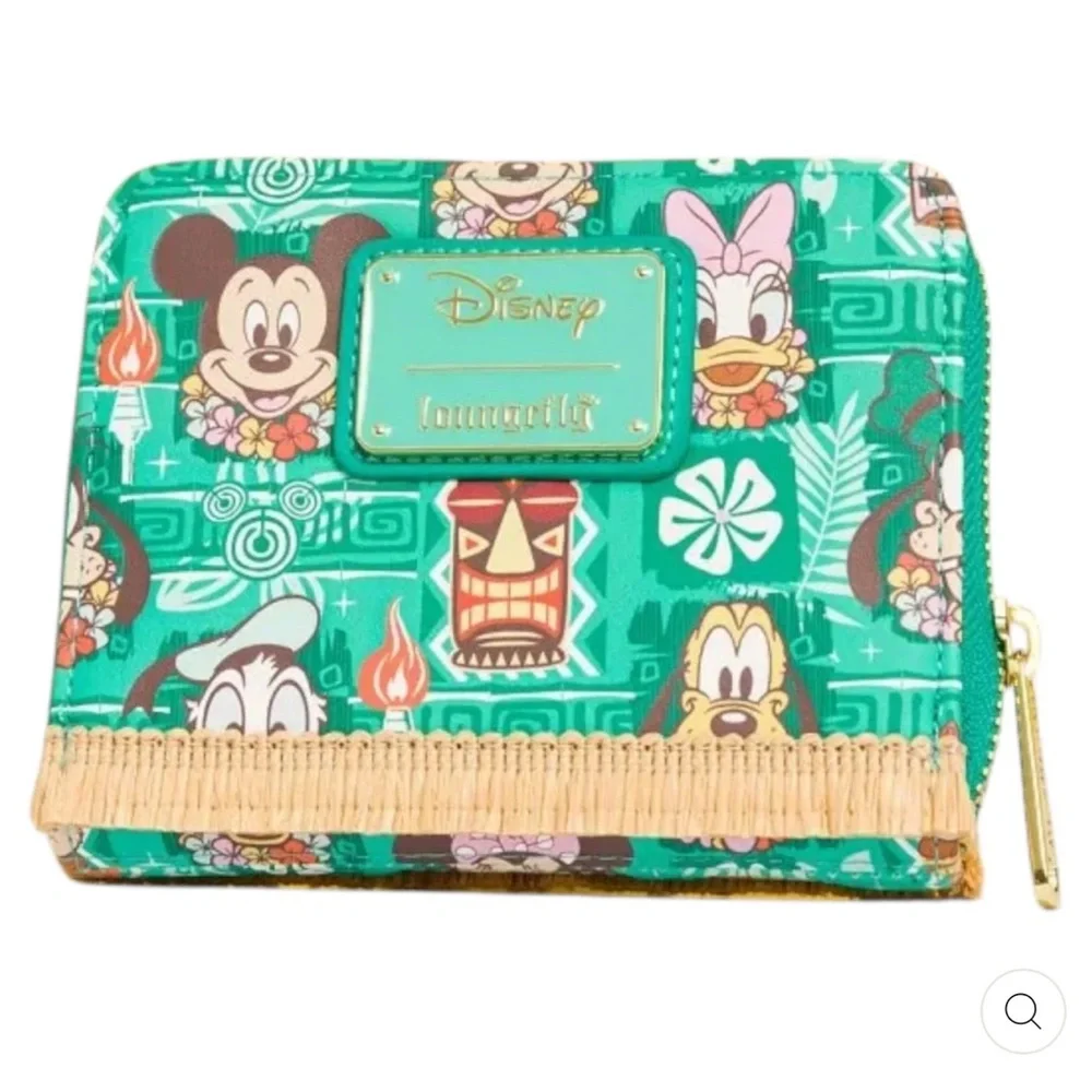 LOUNGEFLY DISNEY MICKEY AND FRIENDS TIKI AOP Mini Backpack and Wallet Bundle